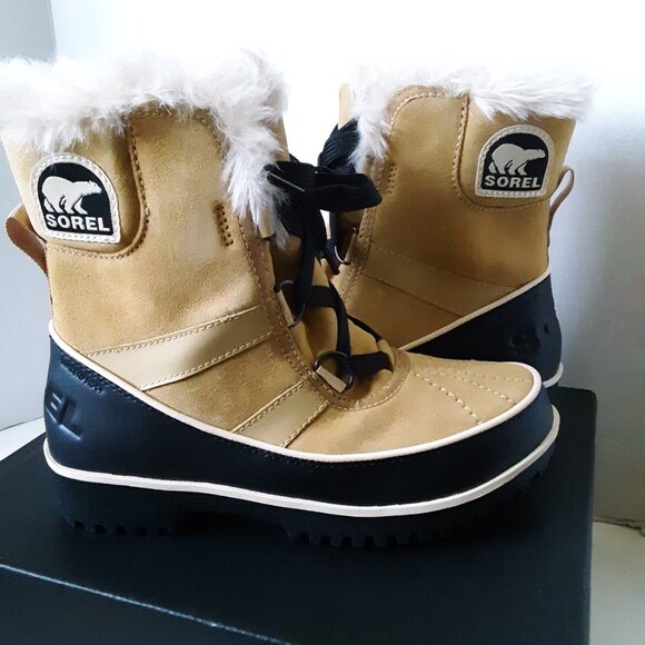 Sorel Tivoli II Women's Boot size 5M Tan Suede Black Winter Fur Lined - Picture 11 of 11
